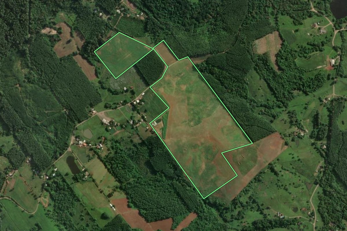 Imagem de satélite do imóvel rural em Fazenda Vilanova (RS), com o contorno declarado no CAR desenhado por cima.
