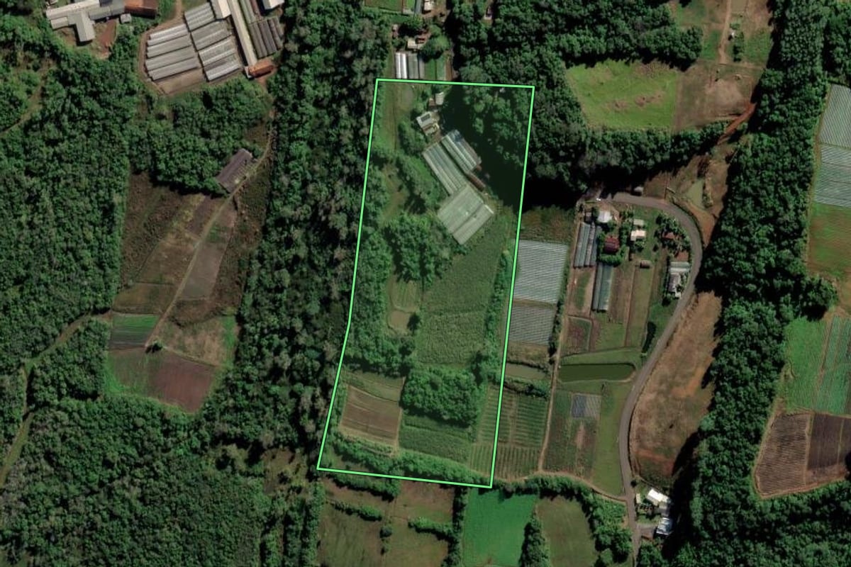 Imagem de satélite do imóvel rural em Feliz (RS), com o contorno declarado no CAR desenhado por cima.