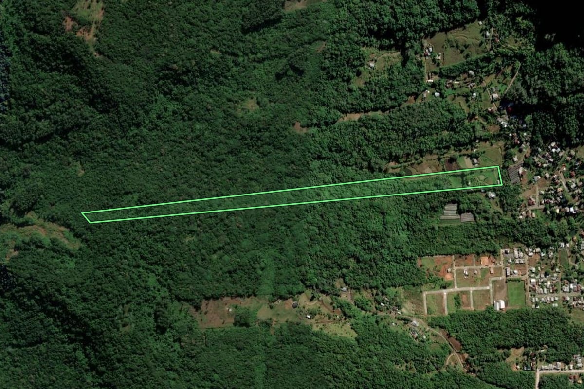 Imagem de satélite do imóvel rural em Feliz (RS), com o contorno declarado no CAR desenhado por cima.