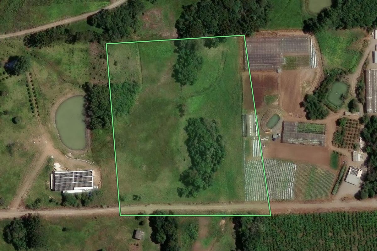 Imagem de satélite do imóvel rural em Flores da Cunha (RS), com o contorno declarado no CAR desenhado por cima.