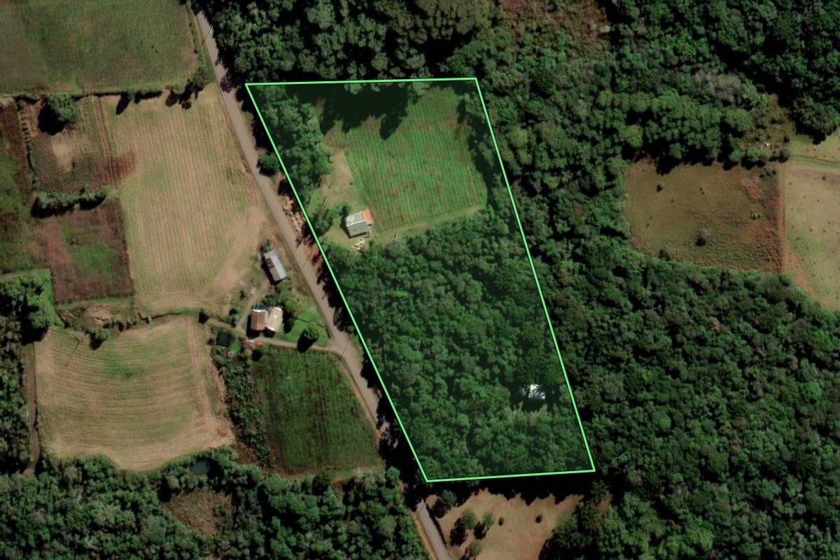 Imagem de satélite do imóvel rural em Flores da Cunha (RS), com o contorno declarado no CAR desenhado por cima.