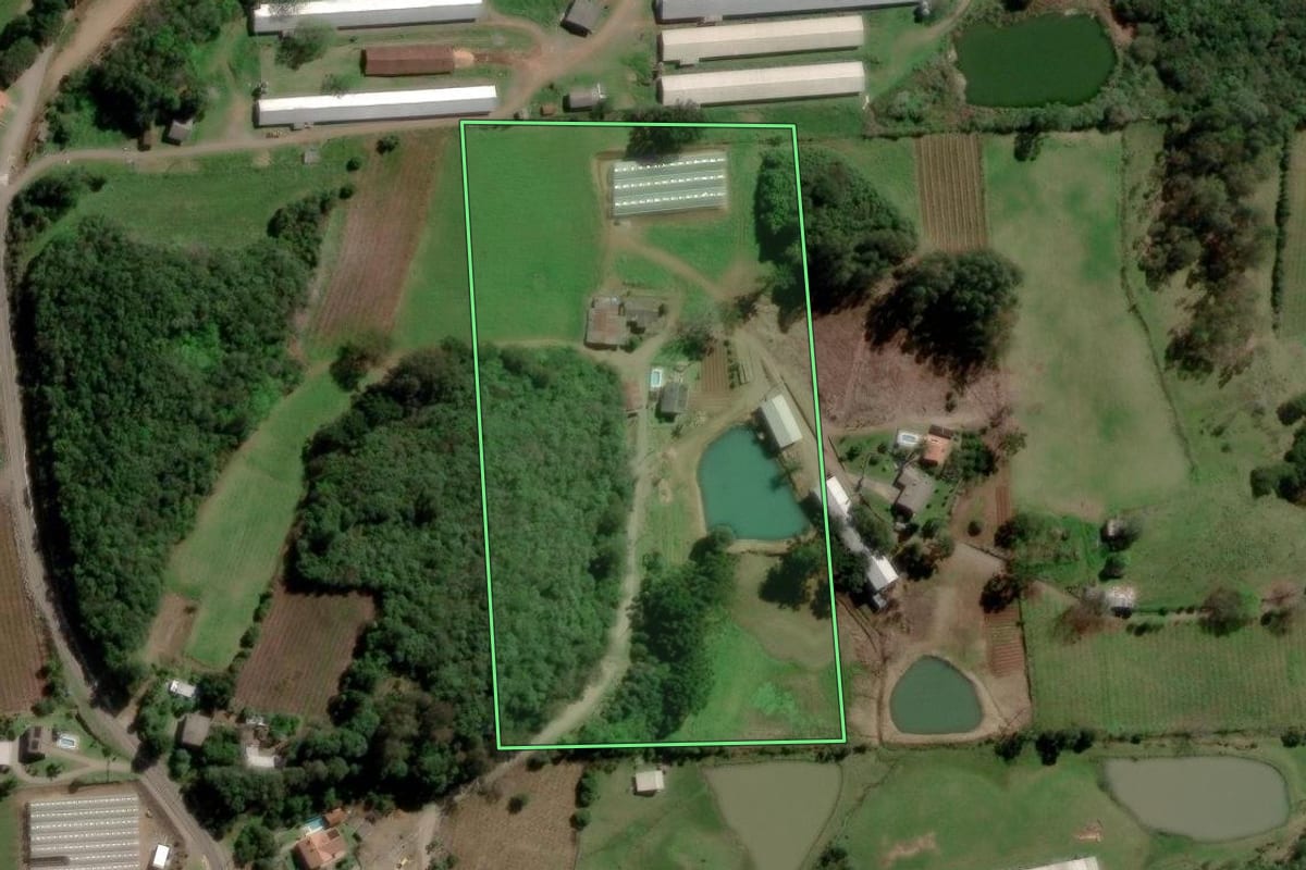Imagem de satélite do imóvel rural em Flores da Cunha (RS), com o contorno declarado no CAR desenhado por cima.