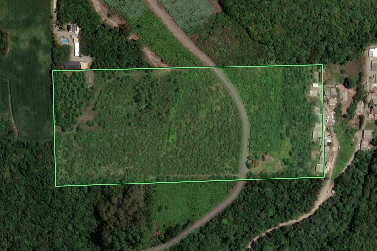 Imagem de satélite do imóvel rural em Flores da Cunha (RS), com o contorno declarado no CAR desenhado por cima.