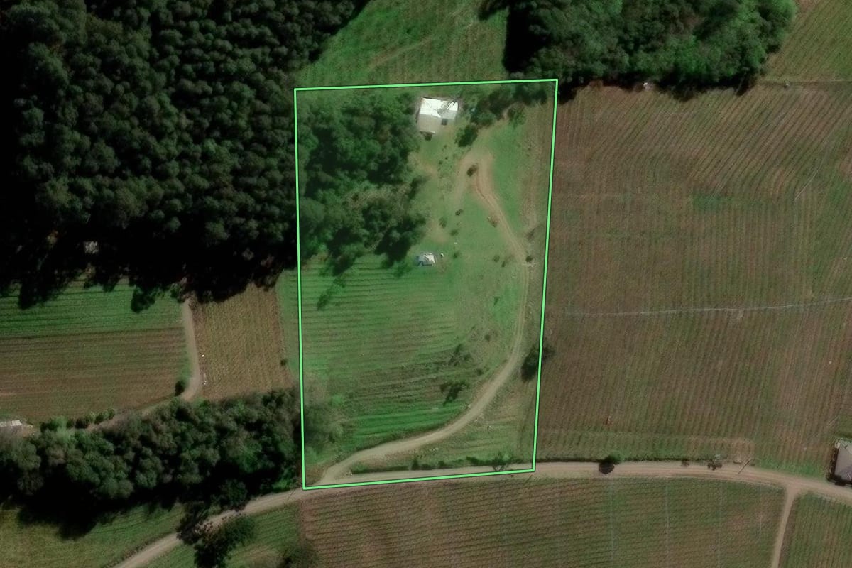 Imagem de satélite do imóvel rural em Flores da Cunha (RS), com o contorno declarado no CAR desenhado por cima.