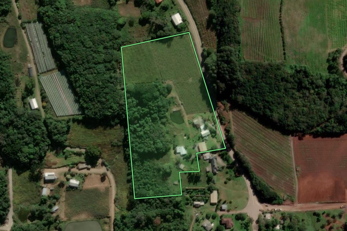 Imagem de satélite do imóvel rural em Flores da Cunha (RS), com o contorno declarado no CAR desenhado por cima.