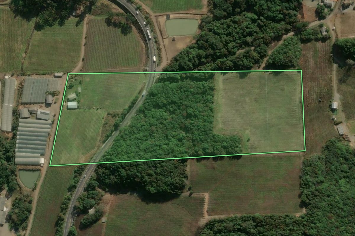 Imagem de satélite do imóvel rural em Flores da Cunha (RS), com o contorno declarado no CAR desenhado por cima.