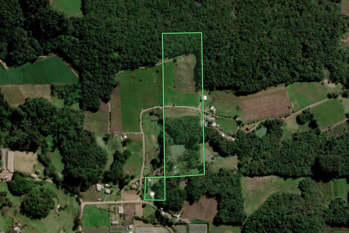 Imagem de satélite do imóvel rural em Flores da Cunha (RS), com o contorno declarado no CAR desenhado por cima.