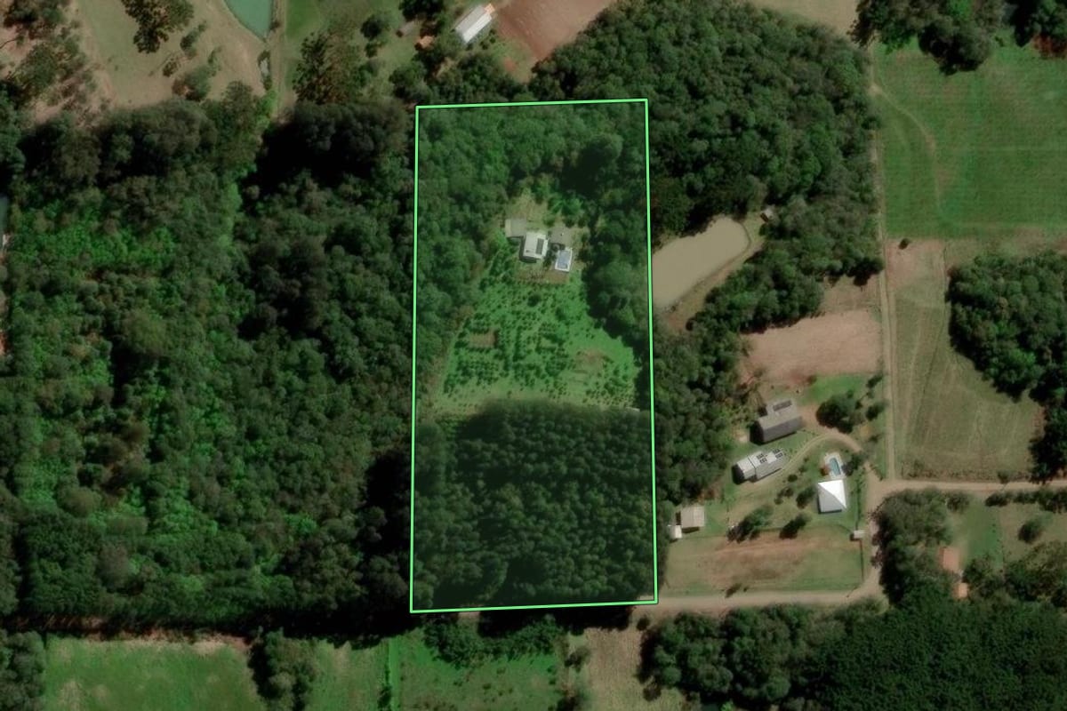 Imagem de satélite do imóvel rural em Flores da Cunha (RS), com o contorno declarado no CAR desenhado por cima.