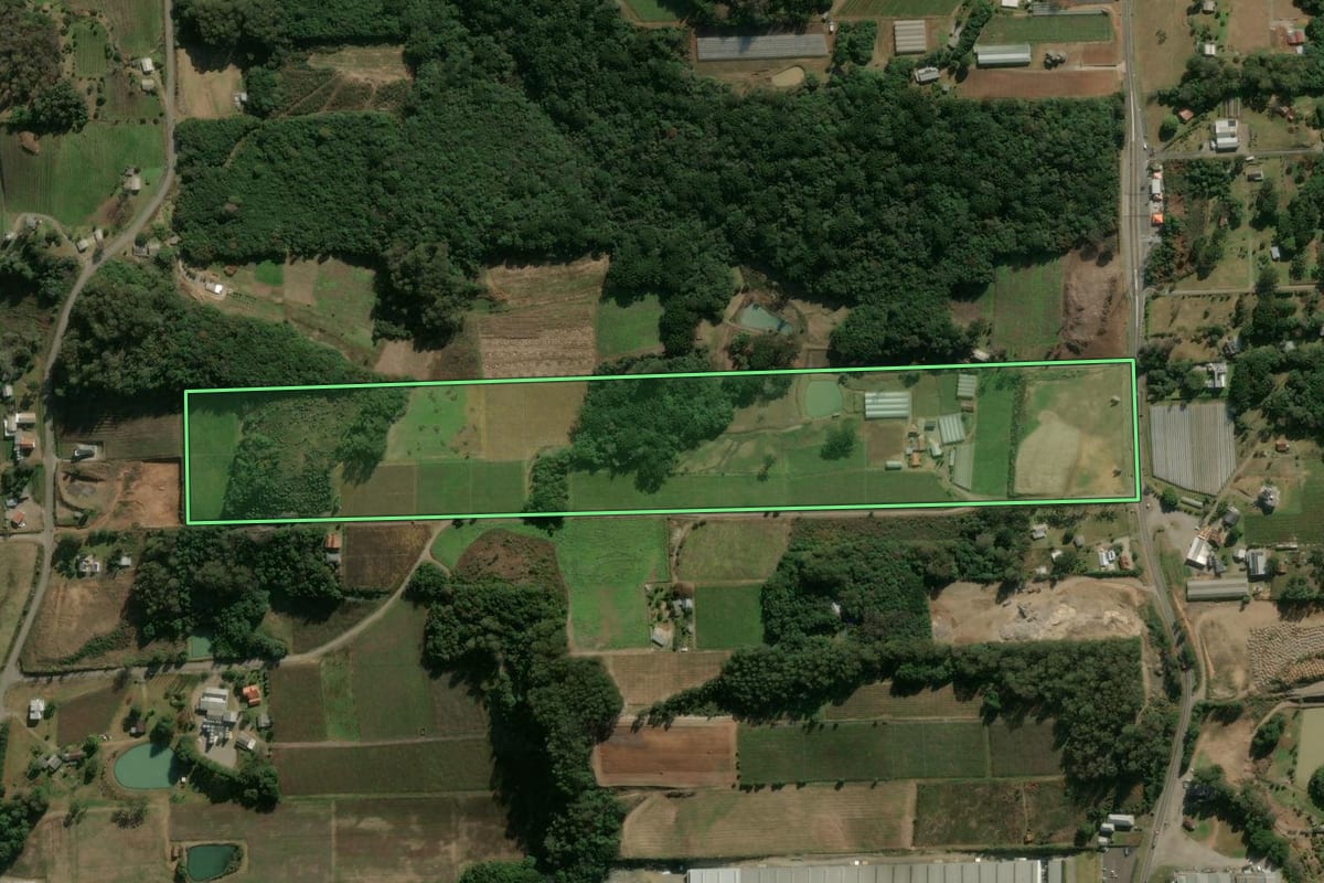 Imagem de satélite do imóvel rural em Flores da Cunha (RS), com o contorno declarado no CAR desenhado por cima.