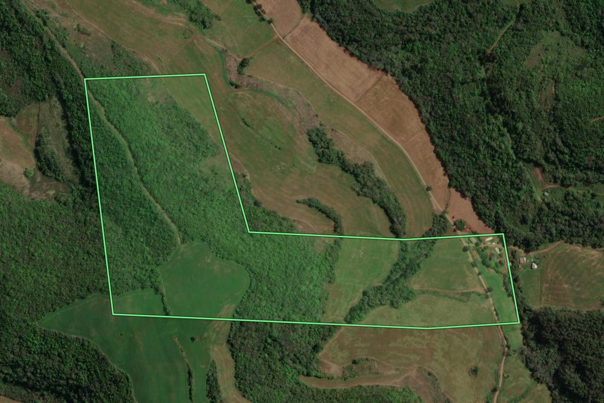 Imagem de satélite do imóvel rural em Floriano Peixoto (RS), com o contorno declarado no CAR desenhado por cima.