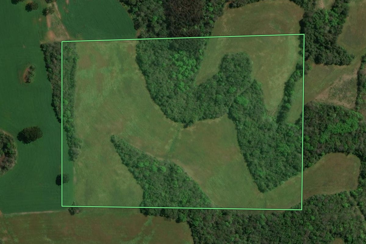 Imagem de satélite do imóvel rural em Floriano Peixoto (RS), com o contorno declarado no CAR desenhado por cima.