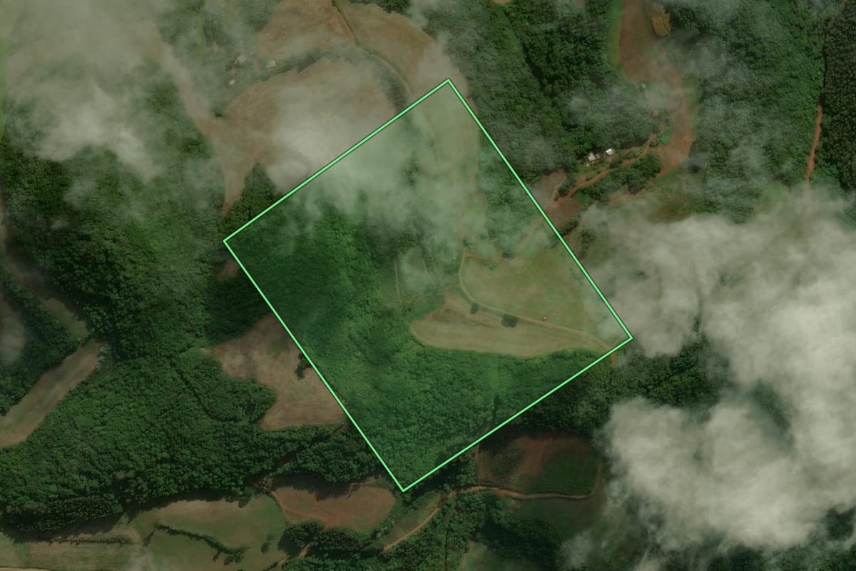 Imagem de satélite do imóvel rural em Floriano Peixoto (RS), com o contorno declarado no CAR desenhado por cima.