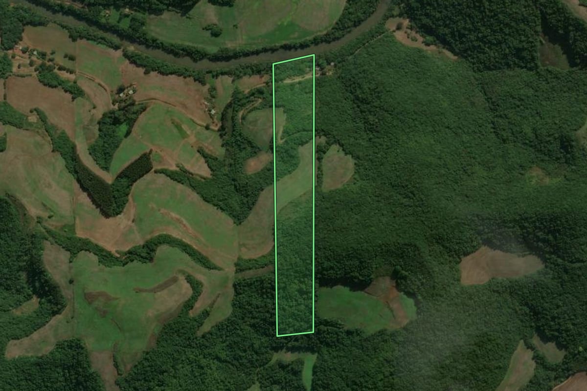 Imagem de satélite do imóvel rural em Floriano Peixoto (RS), com o contorno declarado no CAR desenhado por cima.