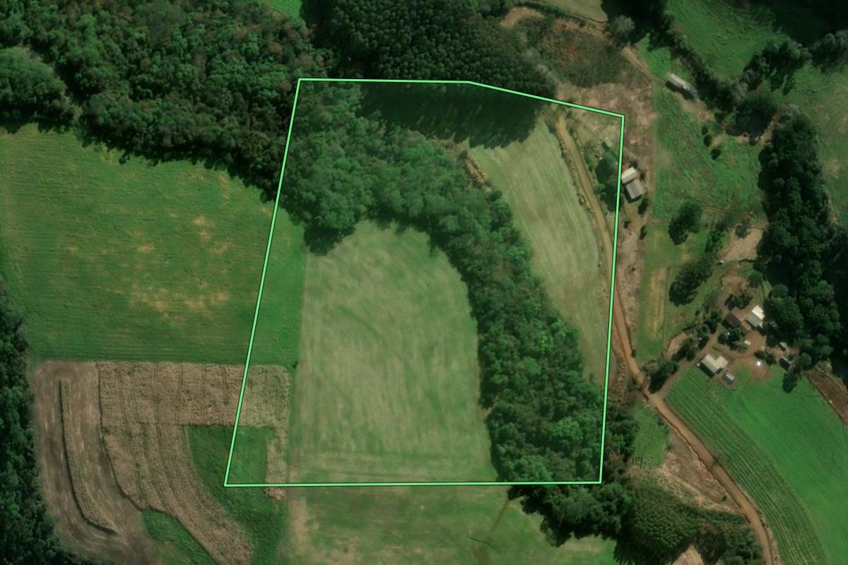 Imagem de satélite do imóvel rural em Floriano Peixoto (RS), com o contorno declarado no CAR desenhado por cima.