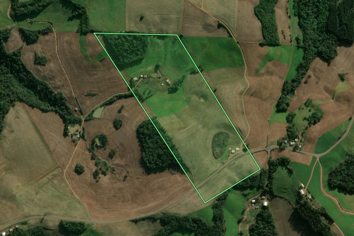 Imagem de satélite do imóvel rural em Floriano Peixoto (RS), com o contorno declarado no CAR desenhado por cima.