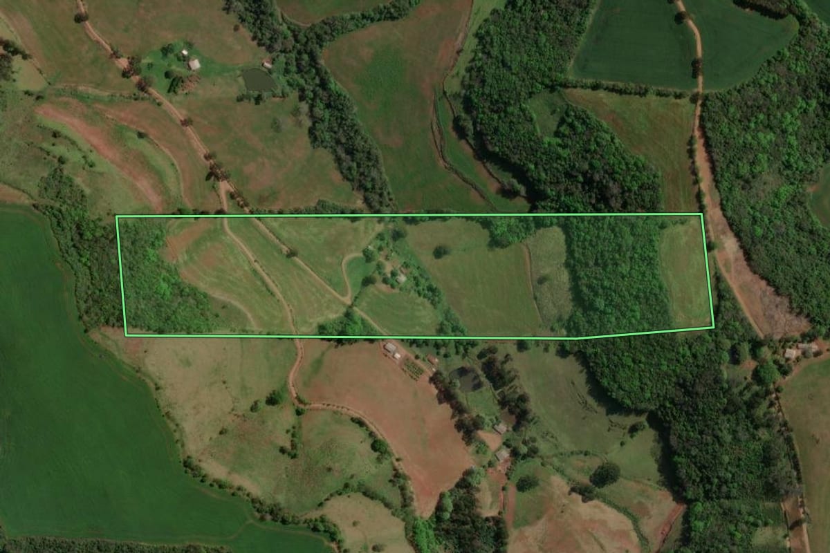 Imagem de satélite do imóvel rural em Floriano Peixoto (RS), com o contorno declarado no CAR desenhado por cima.