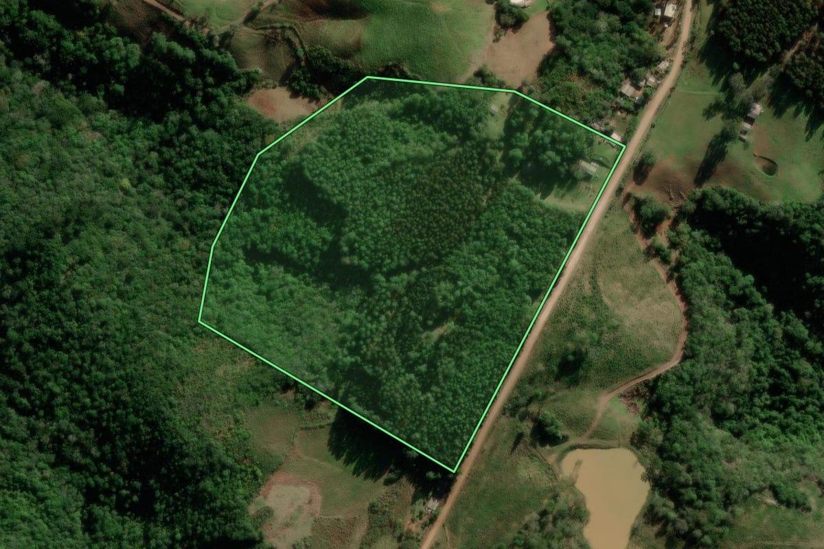 Imagem de satélite do imóvel rural em Fontoura Xavier (RS), com o contorno declarado no CAR desenhado por cima.