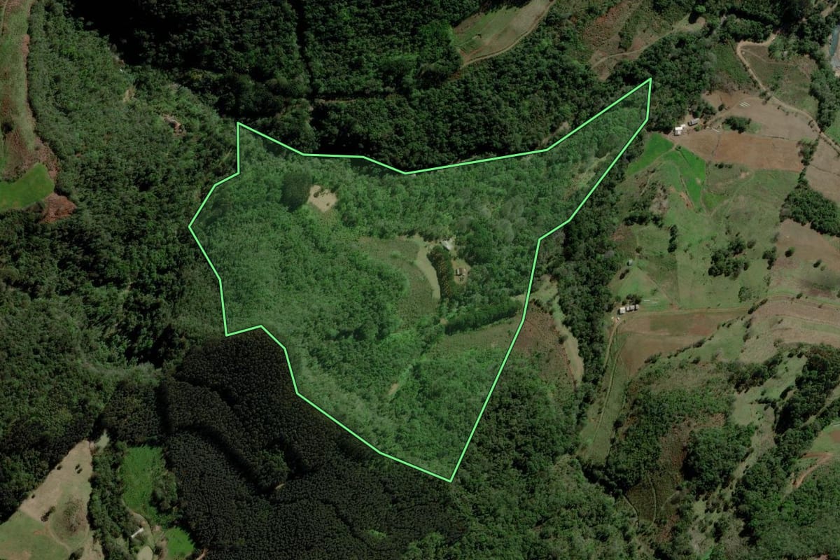 Imagem de satélite do imóvel rural em Fontoura Xavier (RS), com o contorno declarado no CAR desenhado por cima.