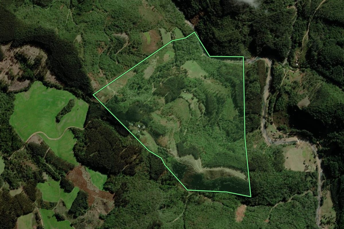 Imagem de satélite do imóvel rural em Fontoura Xavier (RS), com o contorno declarado no CAR desenhado por cima.