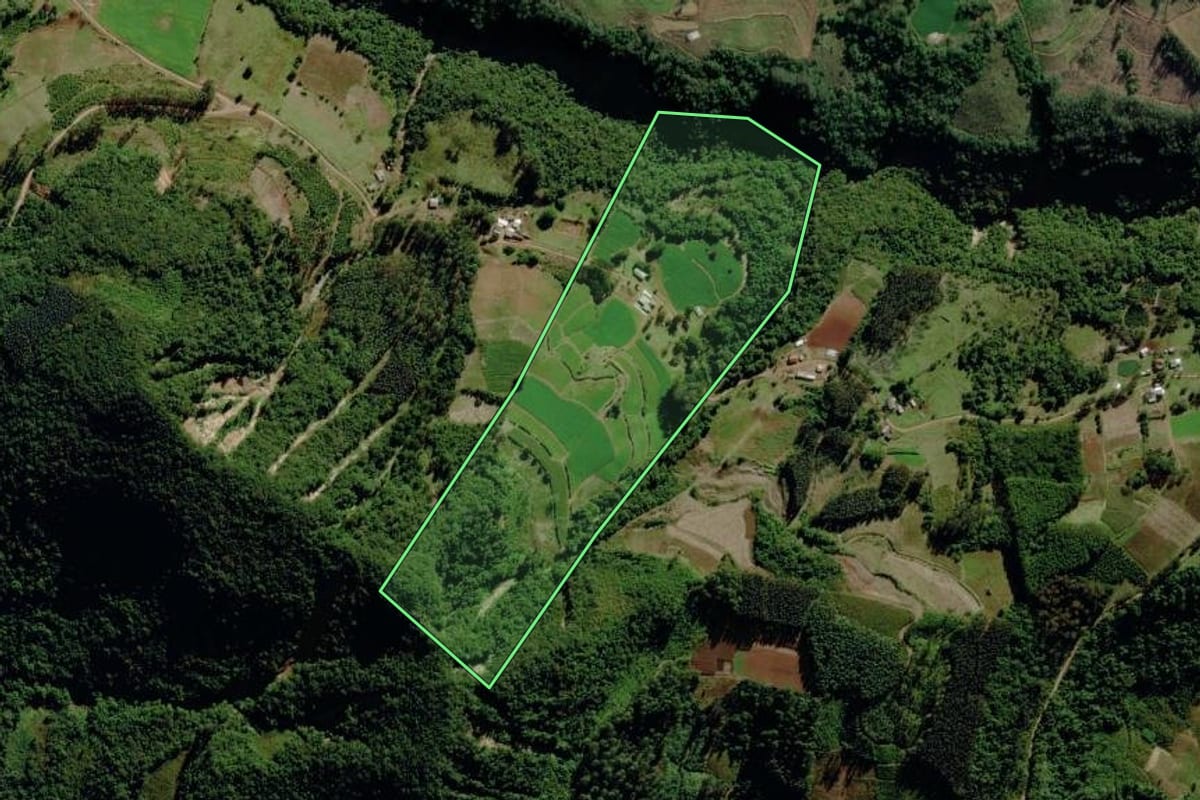 Imagem de satélite do imóvel rural em Fontoura Xavier (RS), com o contorno declarado no CAR desenhado por cima.