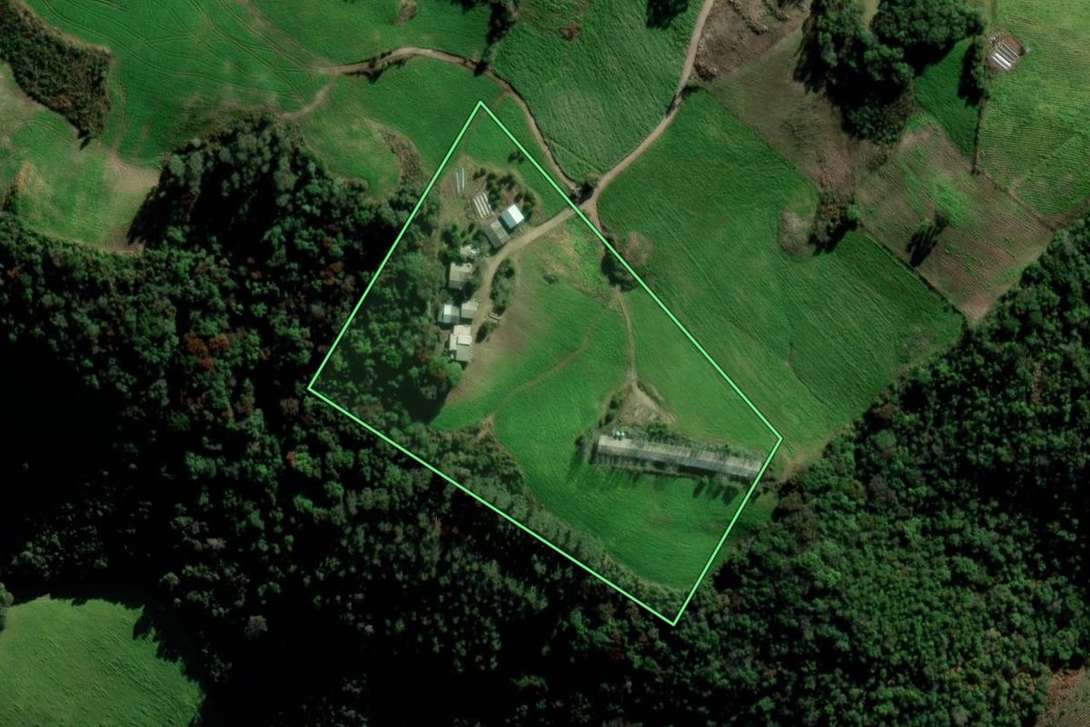 Imagem de satélite do imóvel rural em Fontoura Xavier (RS), com o contorno declarado no CAR desenhado por cima.