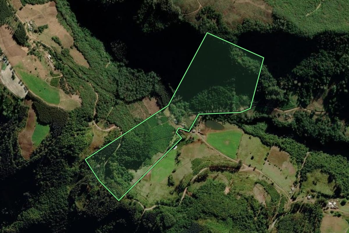 Imagem de satélite do imóvel rural em Fontoura Xavier (RS), com o contorno declarado no CAR desenhado por cima.