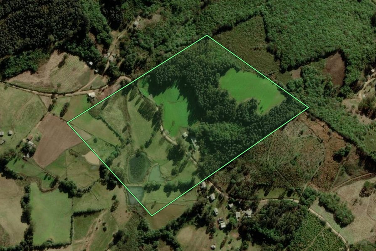 Imagem de satélite do imóvel rural em Fontoura Xavier (RS), com o contorno declarado no CAR desenhado por cima.
