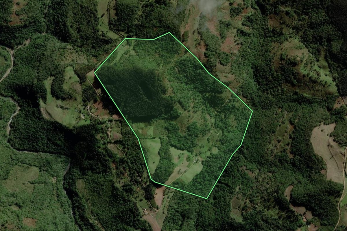 Imagem de satélite do imóvel rural em Fontoura Xavier (RS), com o contorno declarado no CAR desenhado por cima.