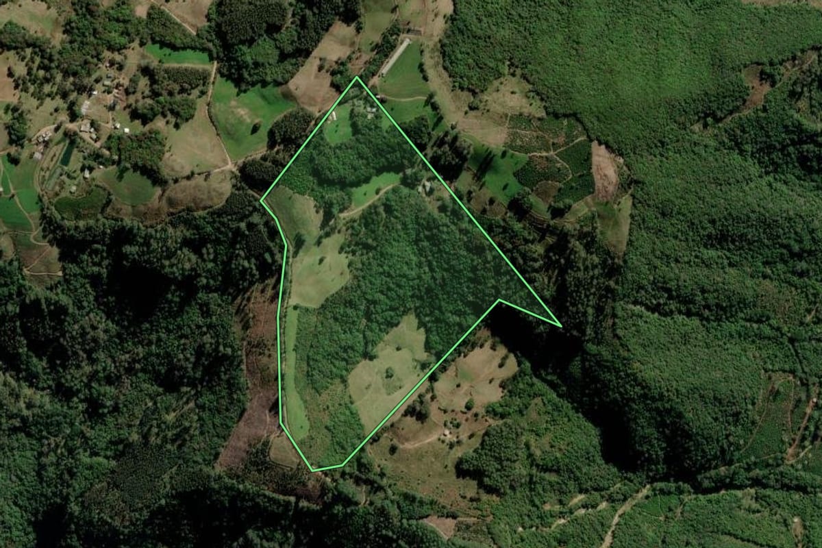Imagem de satélite do imóvel rural em Fontoura Xavier (RS), com o contorno declarado no CAR desenhado por cima.
