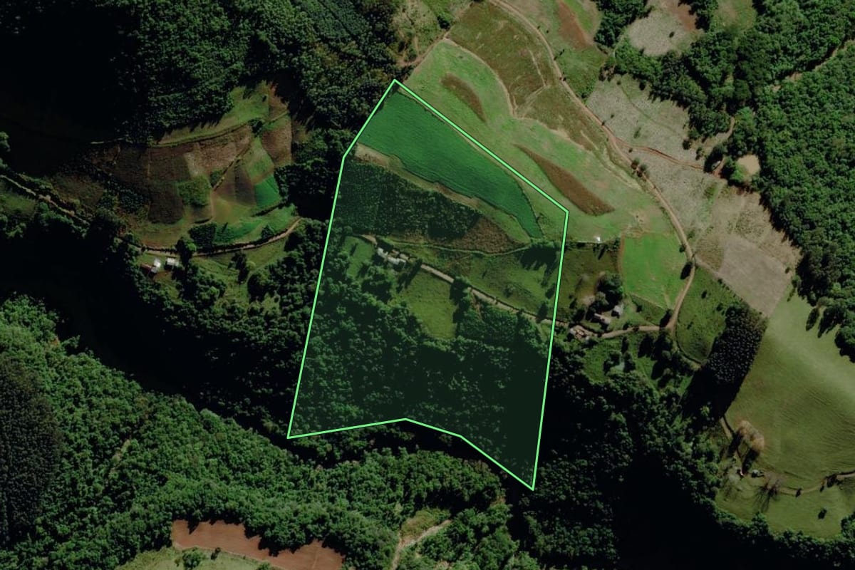 Imagem de satélite do imóvel rural em Fontoura Xavier (RS), com o contorno declarado no CAR desenhado por cima.