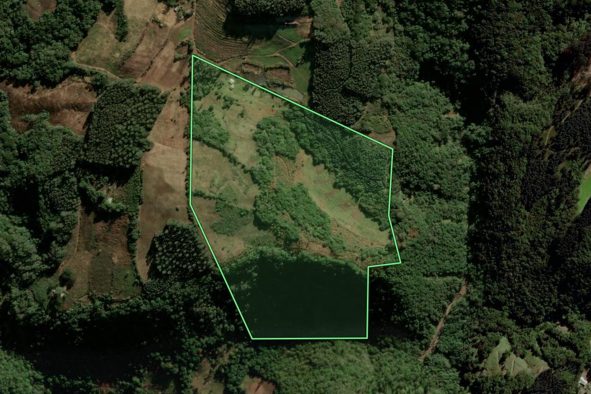 Imagem de satélite do imóvel rural em Fontoura Xavier (RS), com o contorno declarado no CAR desenhado por cima.