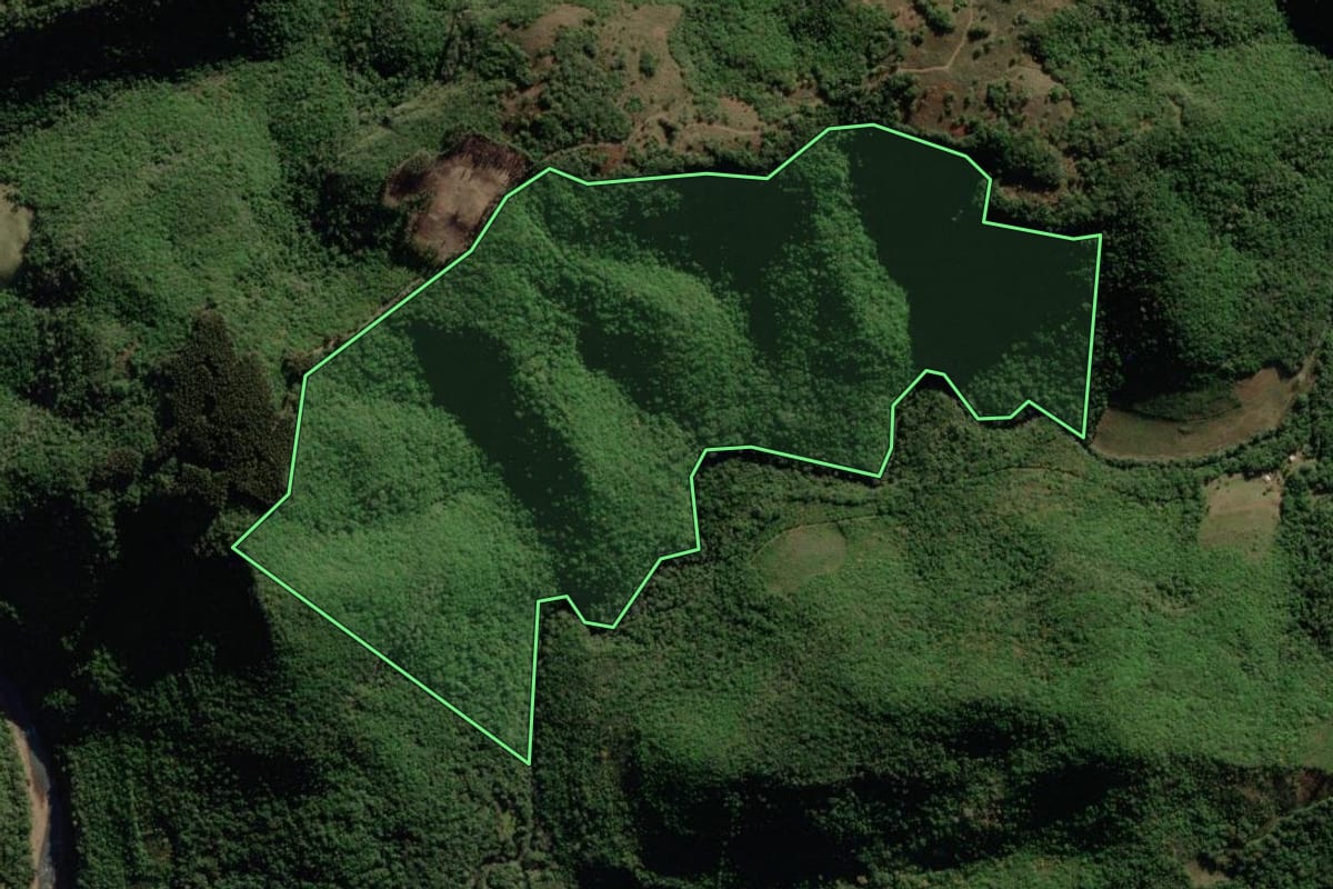Imagem de satélite do imóvel rural em Fontoura Xavier (RS), com o contorno declarado no CAR desenhado por cima.