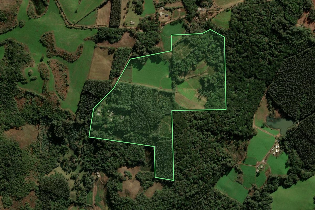 Imagem de satélite do imóvel rural em Fontoura Xavier (RS), com o contorno declarado no CAR desenhado por cima.
