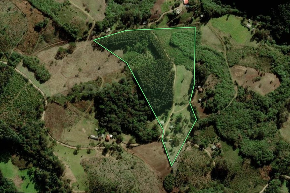Imagem de satélite do imóvel rural em Fontoura Xavier (RS), com o contorno declarado no CAR desenhado por cima.