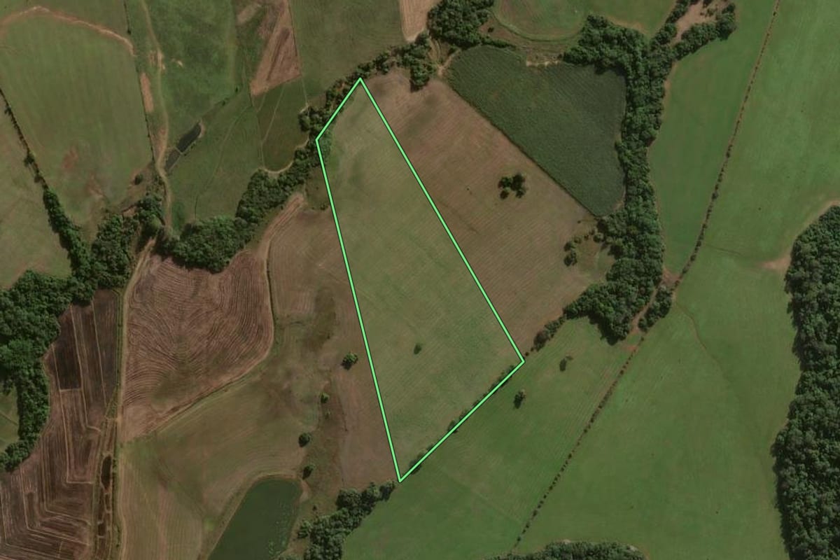 Imagem de satélite do imóvel rural em Formigueiro (RS), com o contorno declarado no CAR desenhado por cima.