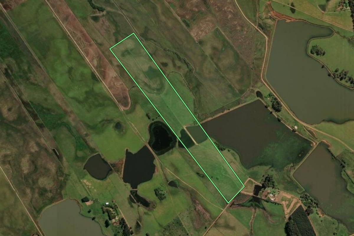 Imagem de satélite do imóvel rural em Formigueiro (RS), com o contorno declarado no CAR desenhado por cima.