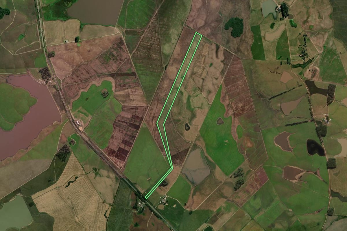 Imagem de satélite do imóvel rural em Formigueiro (RS), com o contorno declarado no CAR desenhado por cima.