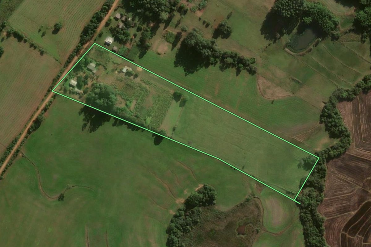 Imagem de satélite do imóvel rural em Formigueiro (RS), com o contorno declarado no CAR desenhado por cima.