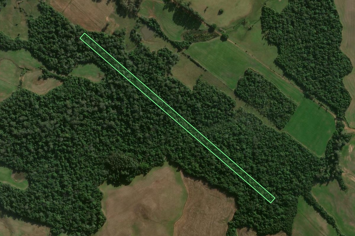 Imagem de satélite do imóvel rural em Formigueiro (RS), com o contorno declarado no CAR desenhado por cima.