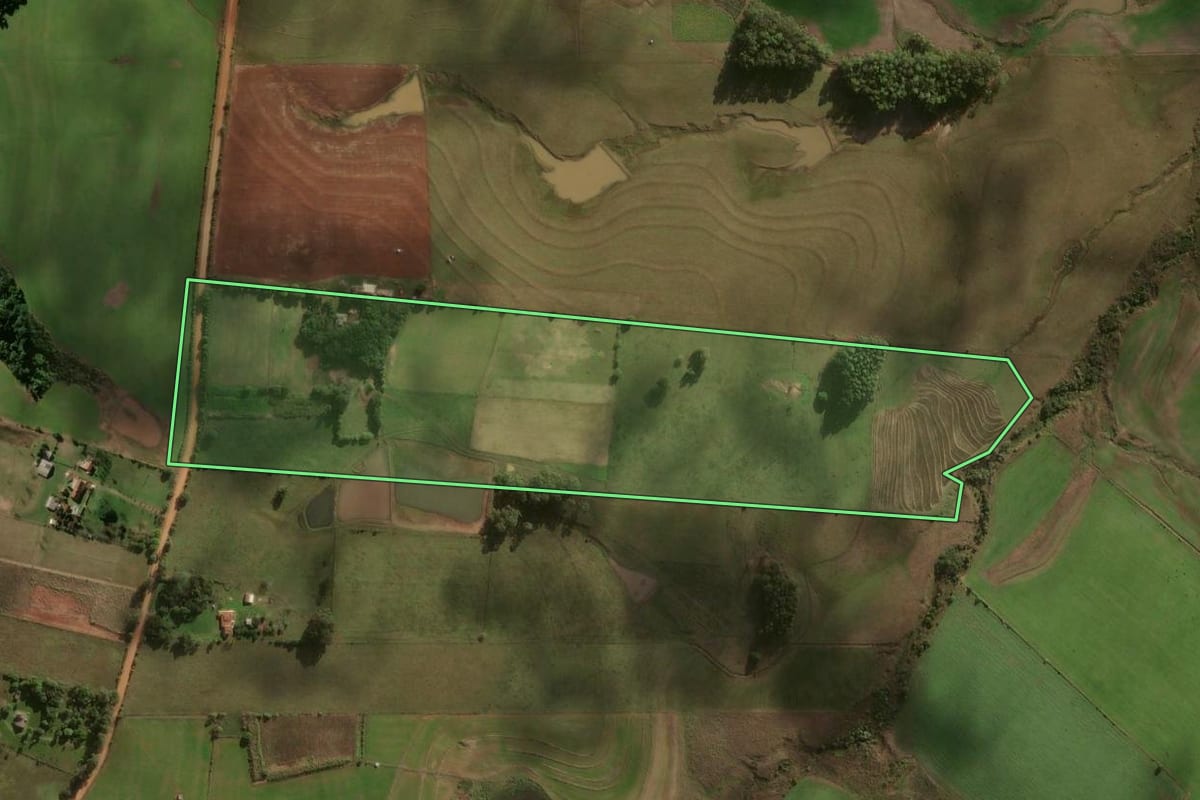 Imagem de satélite do imóvel rural em Formigueiro (RS), com o contorno declarado no CAR desenhado por cima.