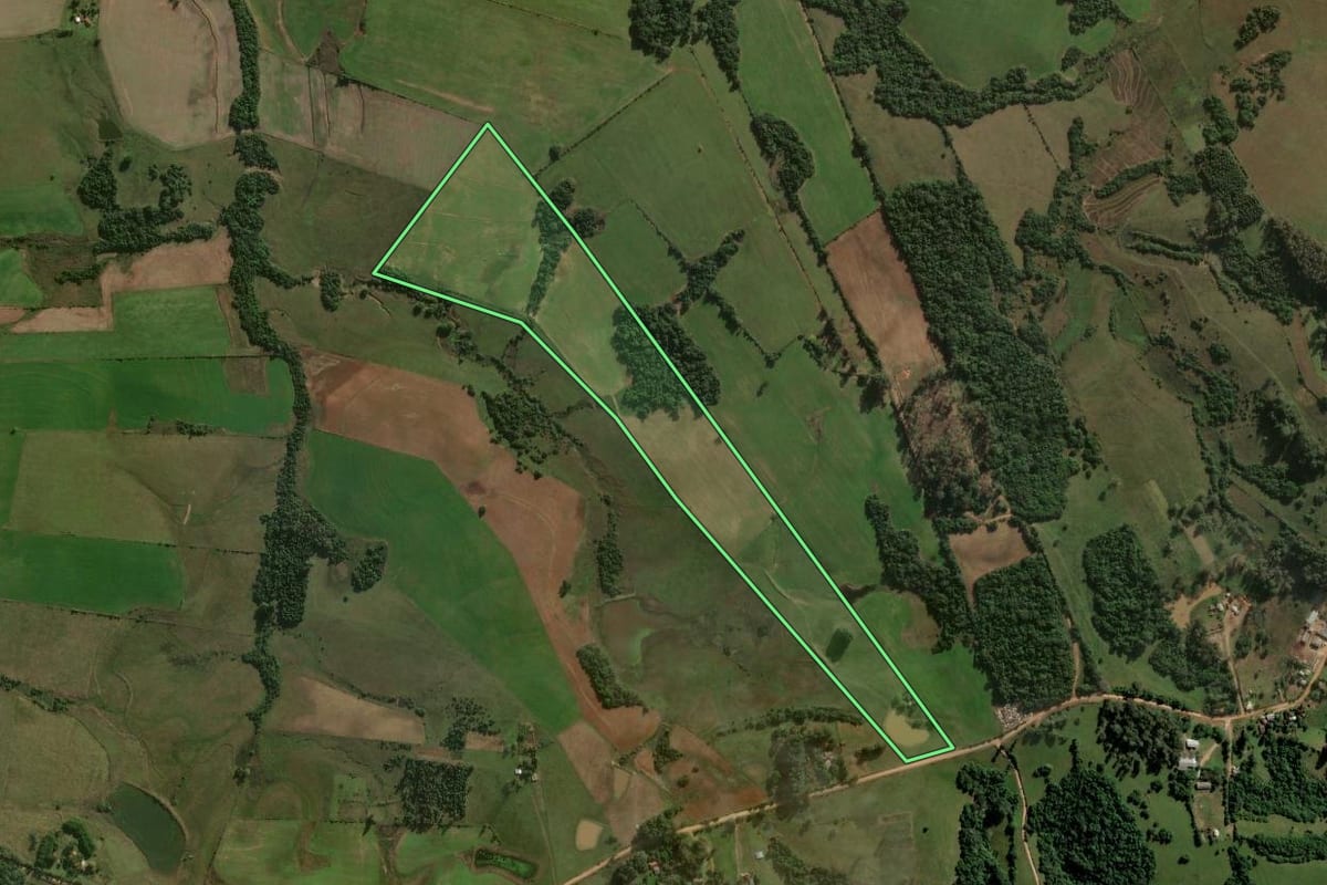 Imagem de satélite do imóvel rural em Formigueiro (RS), com o contorno declarado no CAR desenhado por cima.
