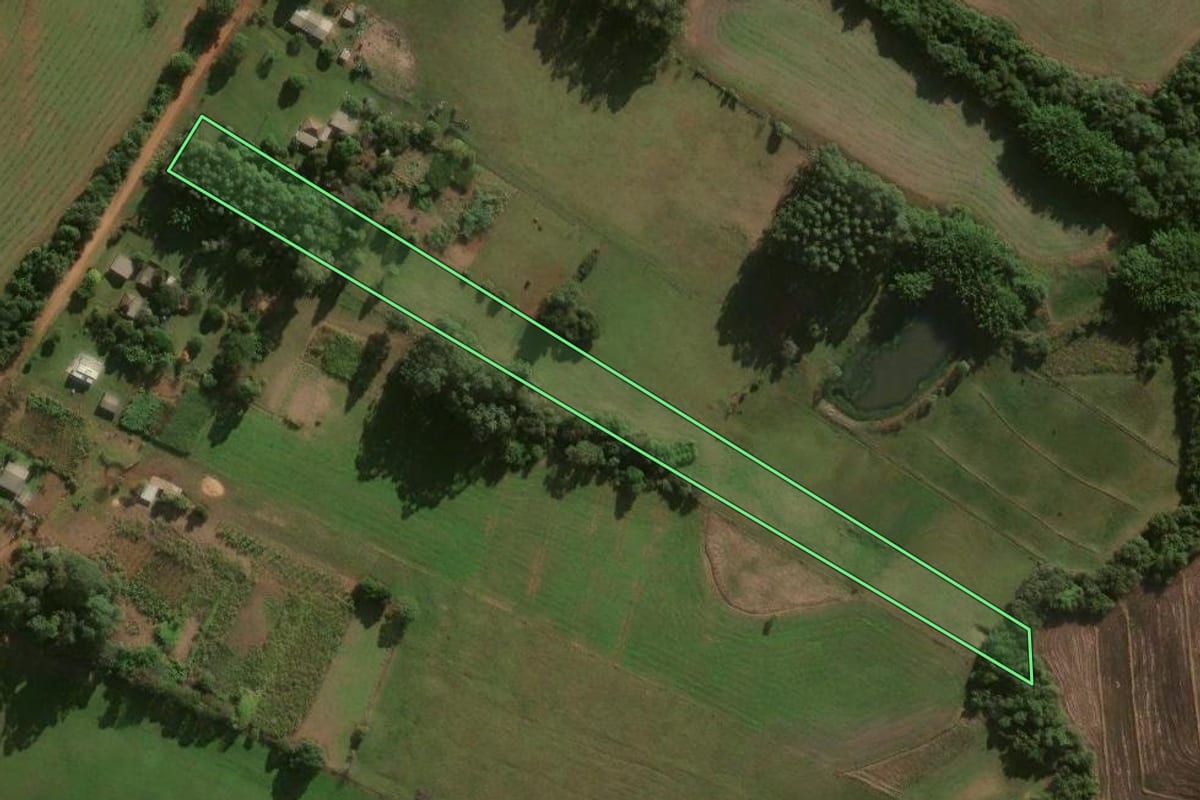 Imagem de satélite do imóvel rural em Formigueiro (RS), com o contorno declarado no CAR desenhado por cima.