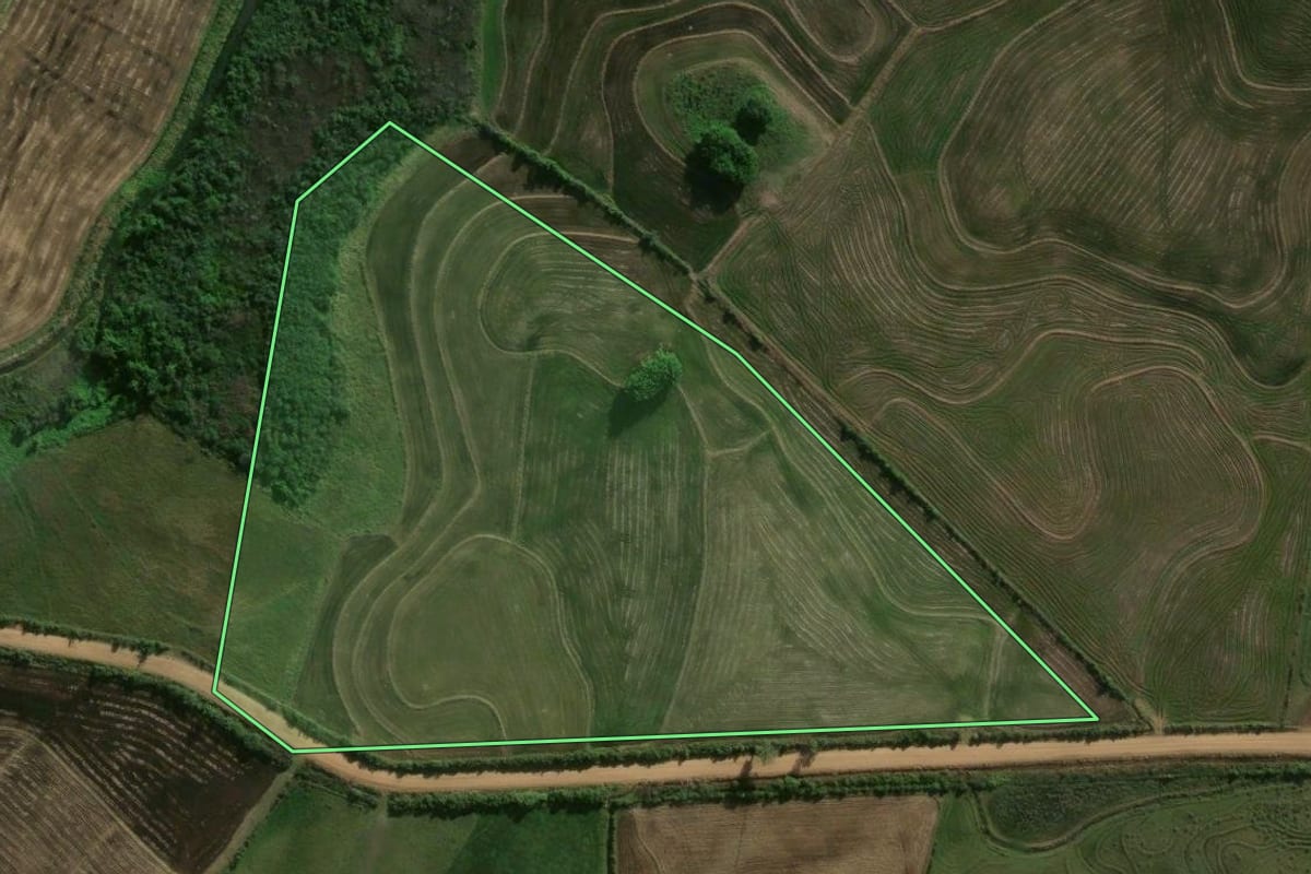 Imagem de satélite do imóvel rural em Formigueiro (RS), com o contorno declarado no CAR desenhado por cima.