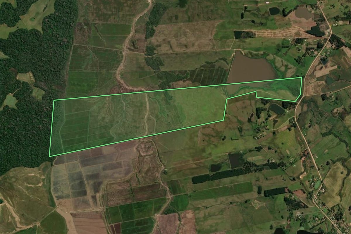 Imagem de satélite do imóvel rural em Formigueiro (RS), com o contorno declarado no CAR desenhado por cima.