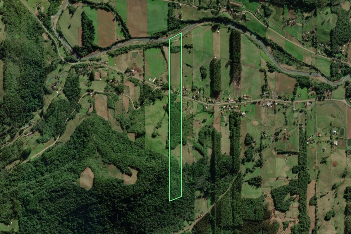 Imagem de satélite do imóvel rural em Forquetinha (RS), com o contorno declarado no CAR desenhado por cima.