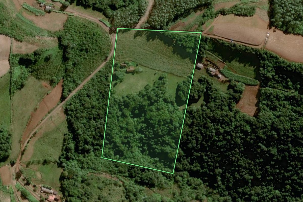 Imagem de satélite do imóvel rural em Forquetinha (RS), com o contorno declarado no CAR desenhado por cima.