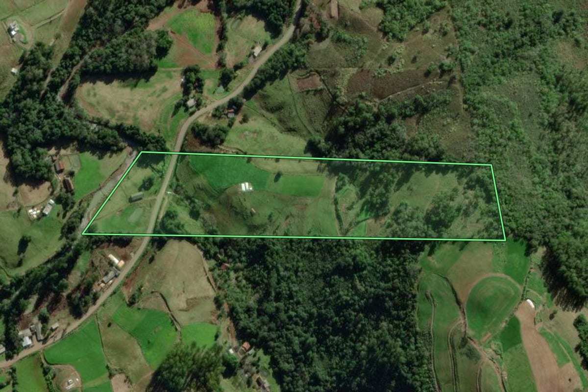 Imagem de satélite do imóvel rural em Forquetinha (RS), com o contorno declarado no CAR desenhado por cima.