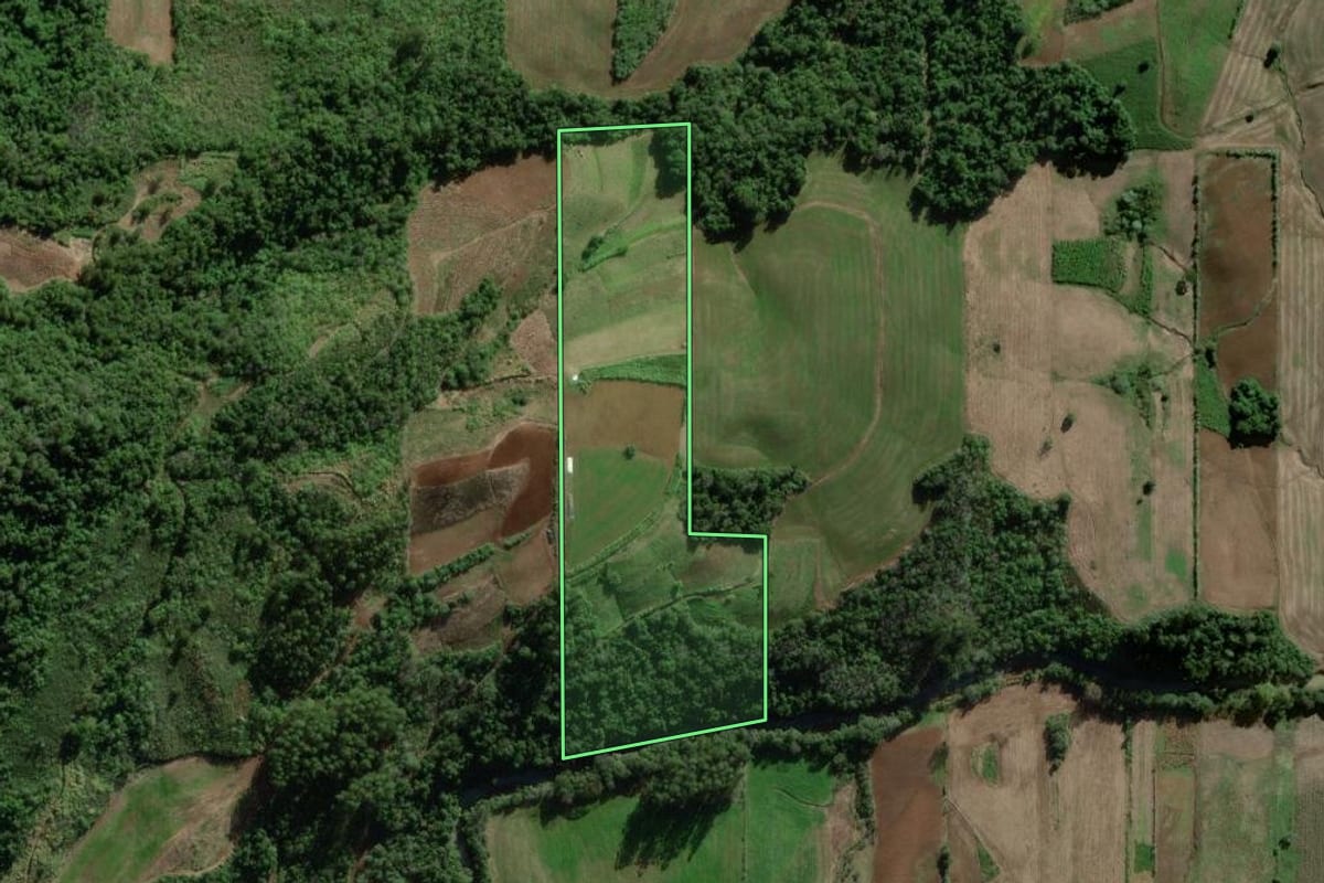Imagem de satélite do imóvel rural em Forquetinha (RS), com o contorno declarado no CAR desenhado por cima.