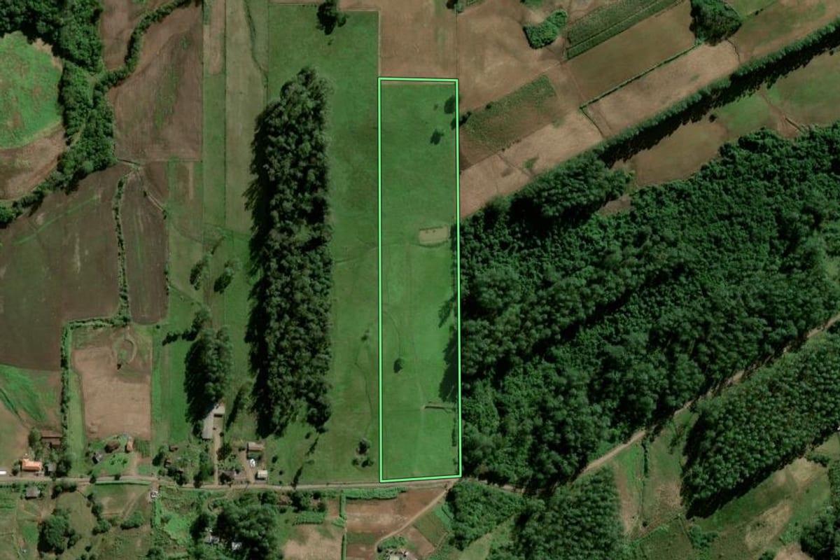 Imagem de satélite do imóvel rural em Forquetinha (RS), com o contorno declarado no CAR desenhado por cima.
