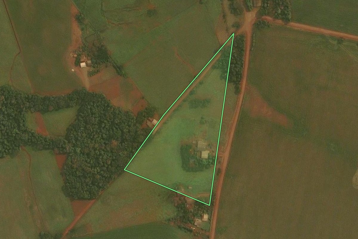 Imagem de satélite do imóvel rural em Fortaleza dos Valos (RS), com o contorno declarado no CAR desenhado por cima.
